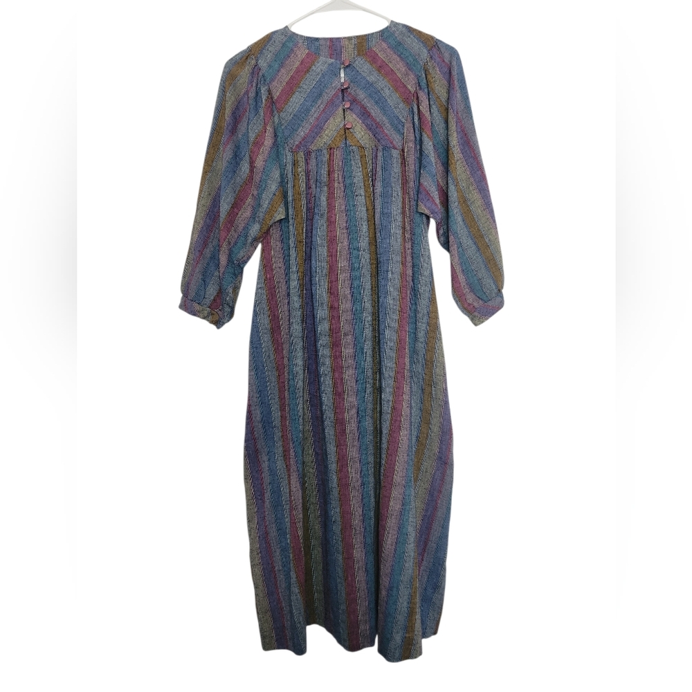 Vintage Joyce Ewing Bradley Striped Midi Dress Boho Cottagecore 80s 90s  SM